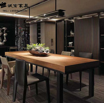 American-style solid wood dining table simple modern table home table and chairs Iron retro loft restaurant dining table and chair combination