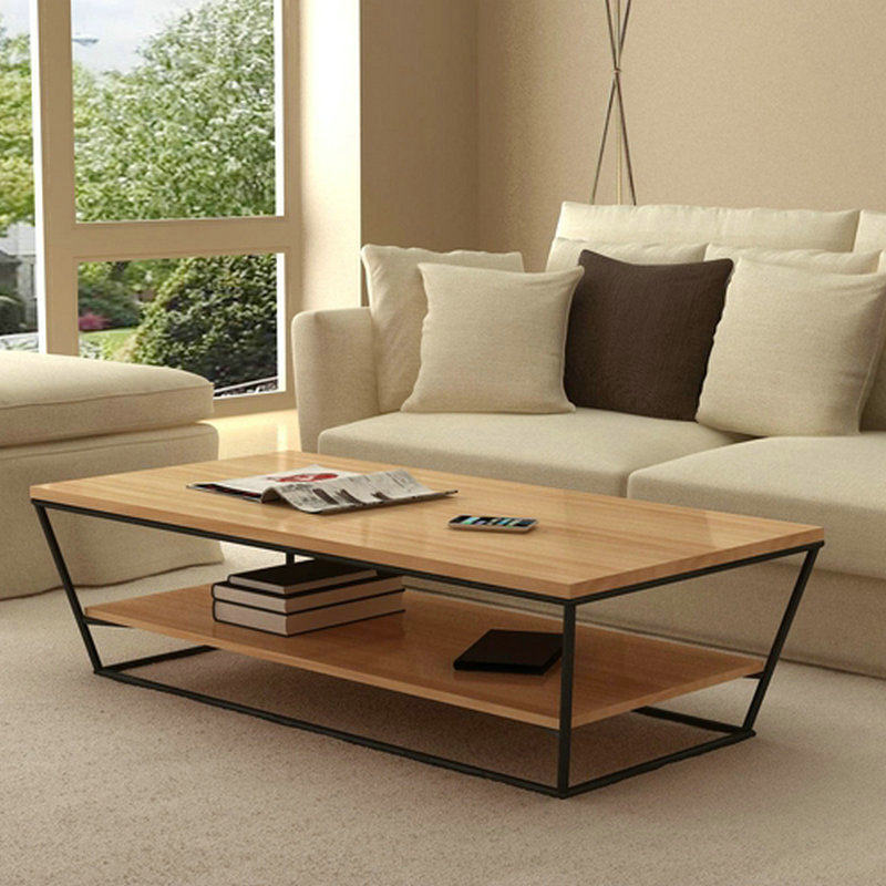 Coffee table simple modern creative trapezoidal iron solid wood low table small apartment reception sofa side table living room tea table - Taobao