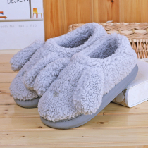 Thick-bottom cotton slippers womens autumn and winter Korean cute color matching indoor lovers slippers mens winter light non-slip wear