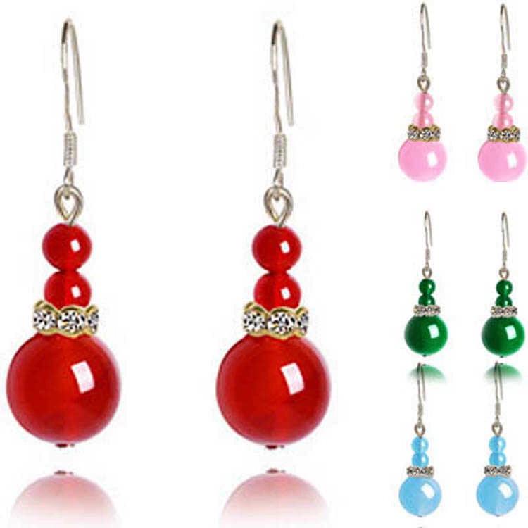 Phiên bản Hàn Quốc của S925 bạc sterling móc tai bạc mã não đỏ bông tai chalcedony nữ đơn giản cá tính bông tai bầu trang sức tai không gây dị ứng - Vòng đeo tay Clasp