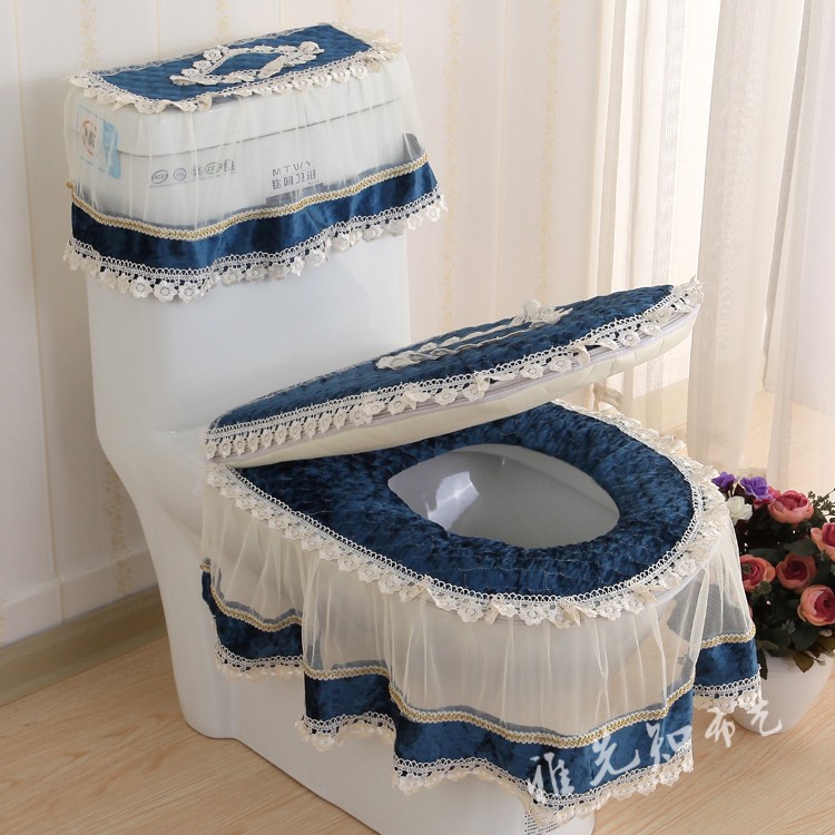 Gold velvet toilet cushion toilet Three sets of lace Four Seasons special universal toilet cover Winter European bathroom toilet lap