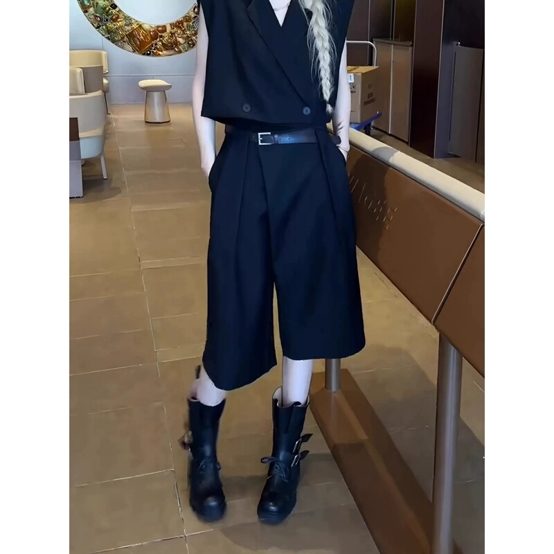 Korean-Style Simple Black Cropped Wide-Leg Pants, New Autumn Fashion High-Waisted Slimming and Age-Reducing Casual Pants for Women