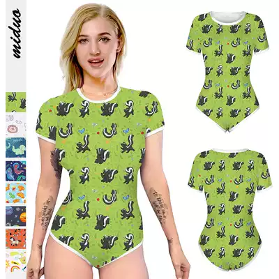 ABDL adult baby ha clothing Youth Green squirrel one-piece crawling clothes adult short sleeve triangle one-piece shirt