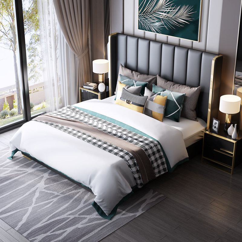 Modern light luxury master bedroom wedding bed 18 meters nappa leather double bed simple solid wood net red storage 2021 new
