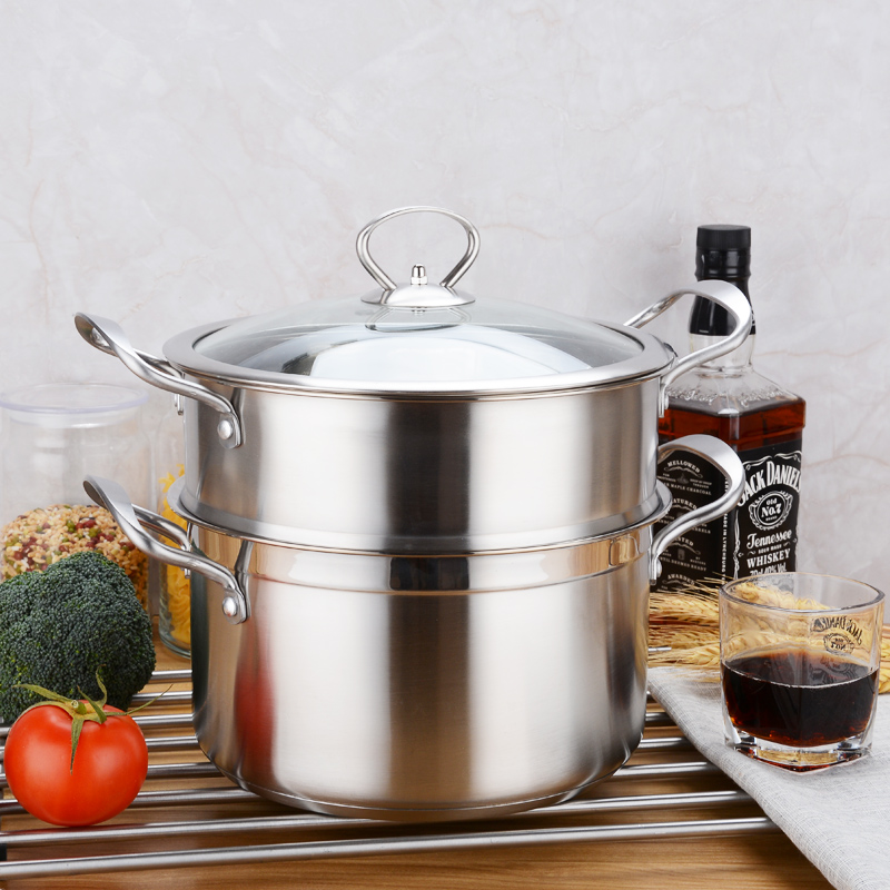 Extra-thick stainless steel steamer household soup pot single-layer small cooking pot gas induction cooker general 2 double layers two or three layers