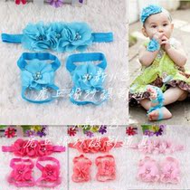 Photo studio baby photography props children hand-stitched chiffon water drill bit flower hair set set European and American baby wrist flower