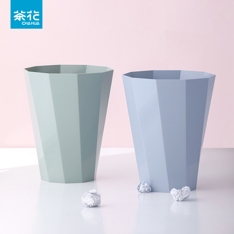 Tea Flower Large Number of Plastic Home Kitchen Living Room Makeup Room Office Dorm Room No Cover Trash Can Creative Trash Cans