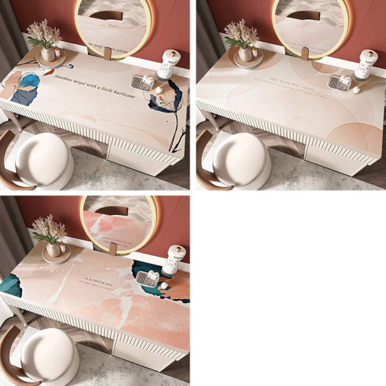 少女风粉色梳妆台桌垫免洗防水防油皮革化妆台桌布美甲桌面保护垫