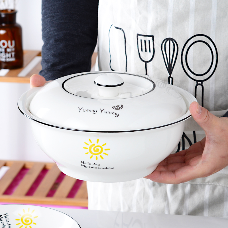 Nordic ceramic large number with lid soup bowl Bowl Bull microwave Bowl Sheng Bowl bowl Bowl Pot-proof bowls Home Bowl Home Big Bowl