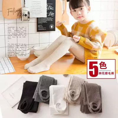 Autumn and winter New cashmere thickened children's pantyhose gold silk plus velvet girls underwear socks stepping on the foot wear oatmeal color