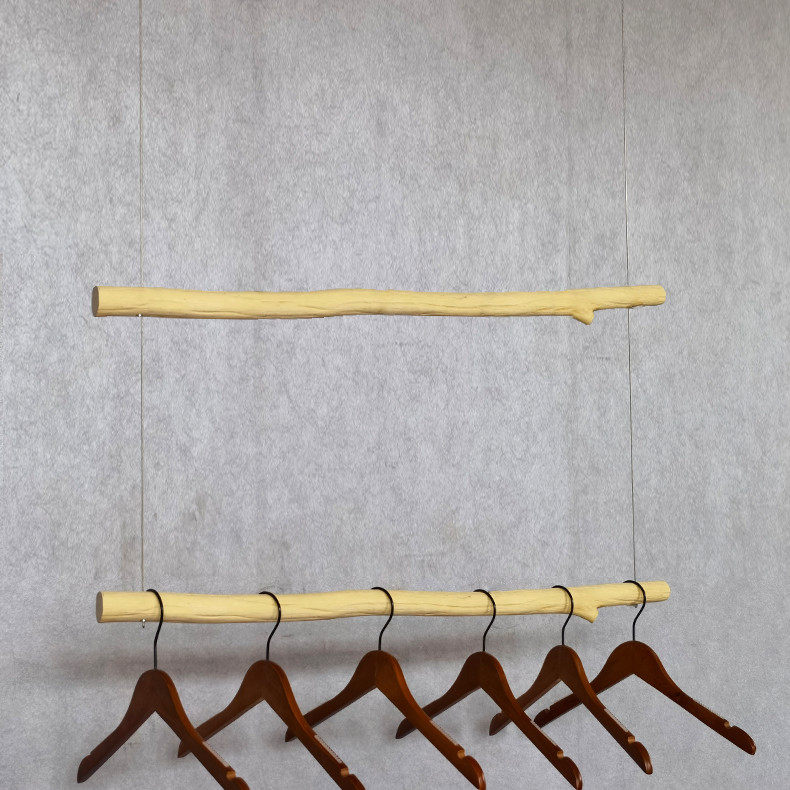 Clothing Store Show Shelf Suspended Ceiling Suspended Clotheson Solid Wood Hemp Rope Hanger Women's Clothing Store Dry Twigs Hanging Clothes Hook