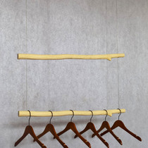 Clothing store display rack ceiling hanging clothing rod solid wood hemp rope hanger womens clothing and childrens clothing store dry branch hanging clothes hook