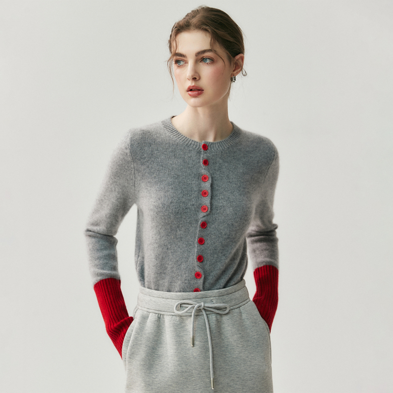 Color Art Basic Aesthetics Baby Cashmere Knitted Cardigan Women's Round Neck Sweater Wool Color Block Thick Coat Color Art Basic Aesthetics Baby Cashmere Knitted Cardigan Women's Round Neck Sweater Wool Color Block Thick Coat