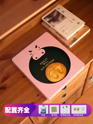 Year of the Ox baby hand and foot print mud Hand mold foot model photo frame Baby hand and foot print fetal hair Full moon 100 days souvenir