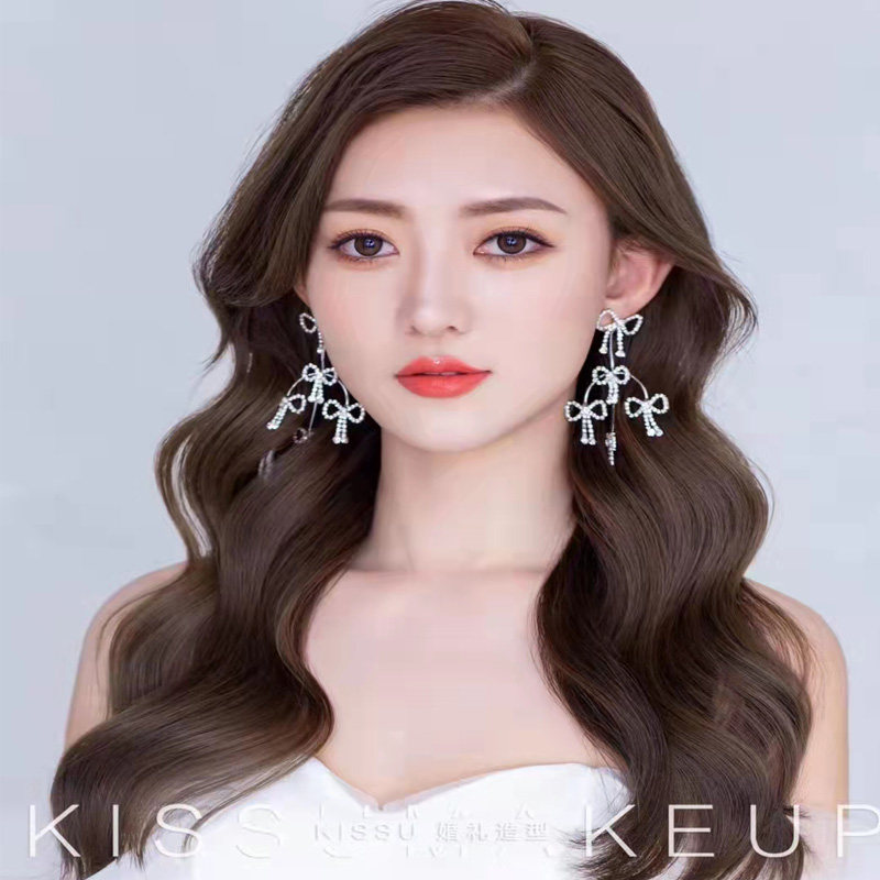kissu bridal silver needle earrings butterfly knot earrings with the same bridal hairstyle tutorial round face Slap Superior Fairy