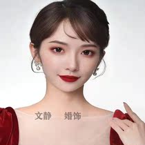 Sweet velvet red bow hairclip pearl earrings cute toast engagement headdress dinner Net red accessories