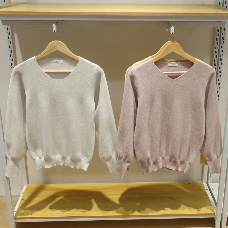 Ff6696 Foreign Trade Japanese Style V-Neck Knit Sweater for Women, New Autumn V-Neck Pullover, Versatile, Gentle and Elegant Base Shirt