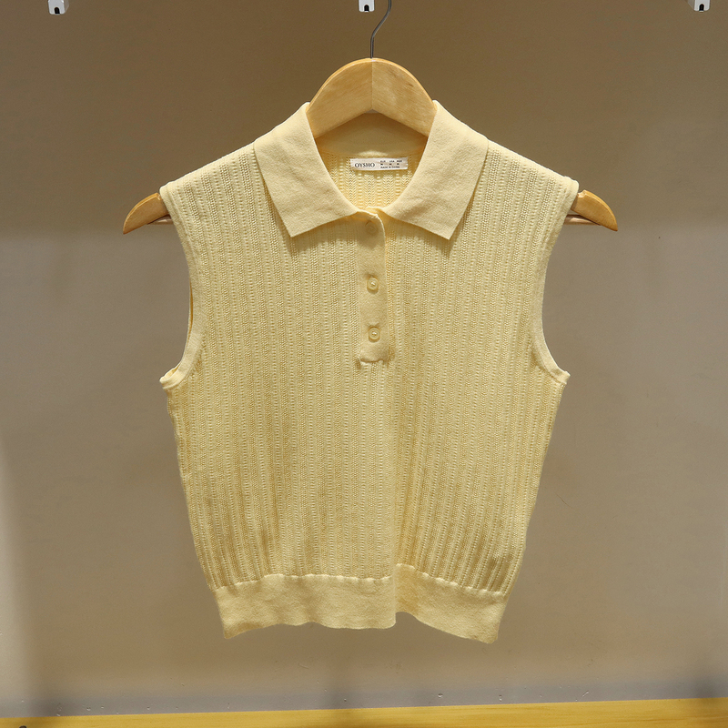 K2627 Foreign Trade European and American Style Gentle Lapel Knitted Vest Sleeveless Top for Women Slim Fit Slimming Tank Top