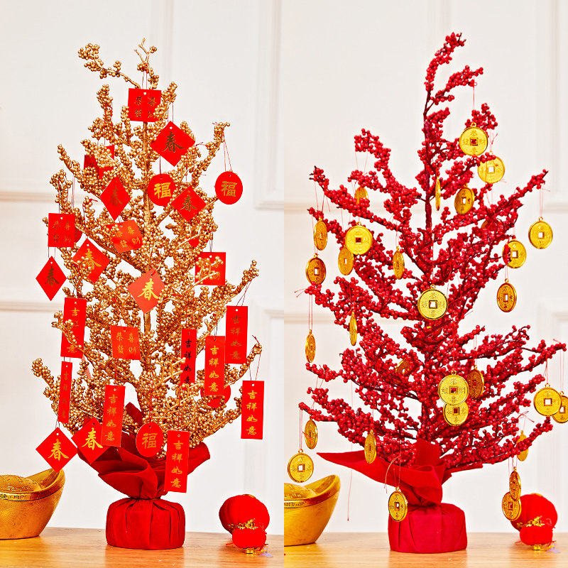 Spring Festival decoration ornaments Creative Fortune Tree Red Envelope Cash Cow Indoor Desktop Counter New Year Decoration Supplies