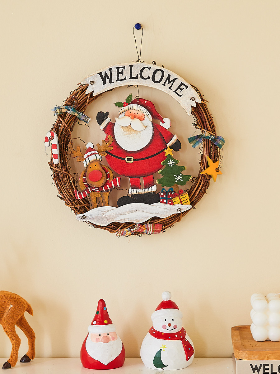 Christmas decorations old man snowman rattan wreath simulation rattan door hanging wall hanging scene layout Christmas tree
