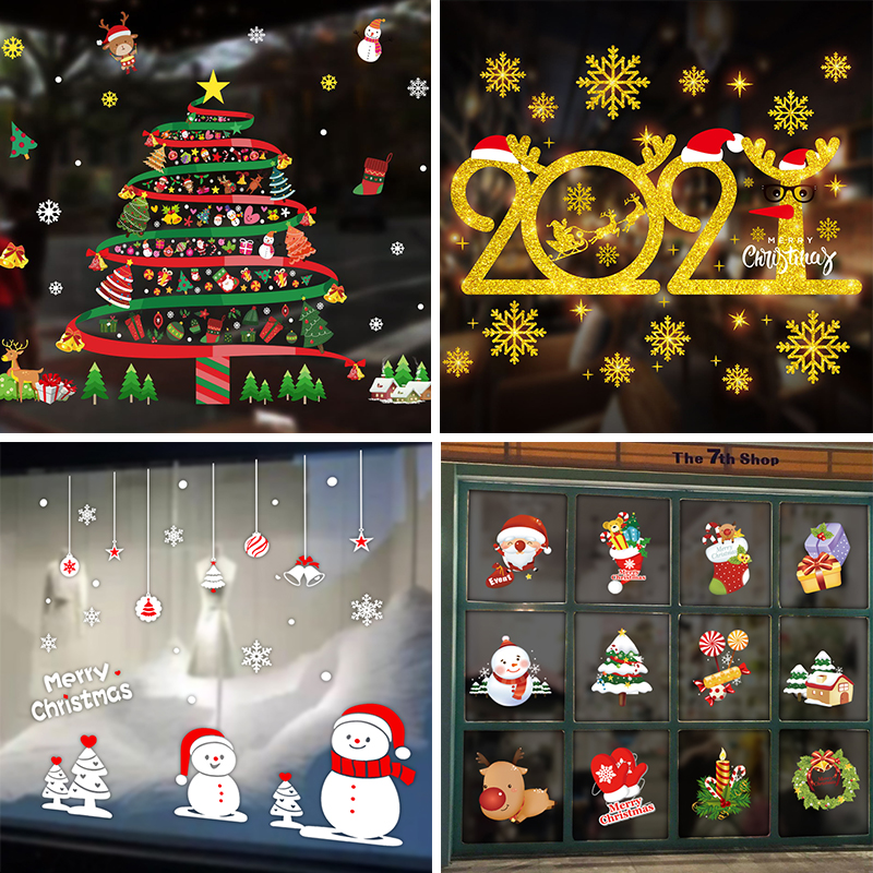 Christmas decorations Static stickers Window stickers Christmas Tree Snowflake glass stickers New Year flavor window stickers