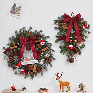 Christmas Decorations Wreath Door Hanging Vine Circle Christmas Tree Ornaments Scene Arrangement Wall Window Hanging Pe Wall Hanging