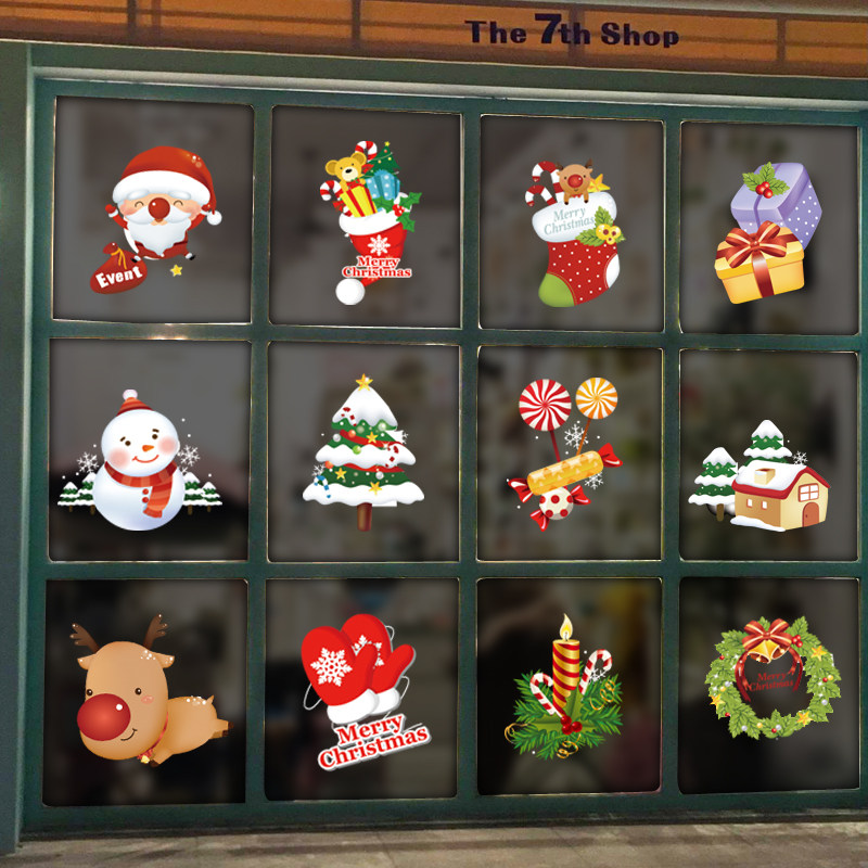 Christmas Decorations St Static Stickup Glazed Stickup Shop Window Collage Snowflake Wall Stickup Christmas Tree Christmas Old Man