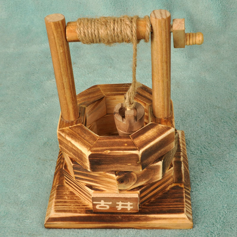 Wooden ancient well handicraft pendulum decorated with ancient well model traditional classic well beating water wheel for a night city scenic spot hot sell
