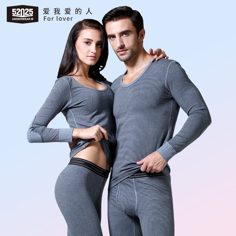 52025 Pure Cotton Men Warm Underwear Women Suit Winter Thicken Plus Suede Round Collar Streaks Kneecap Kneecap Clothing Sanitary Pants