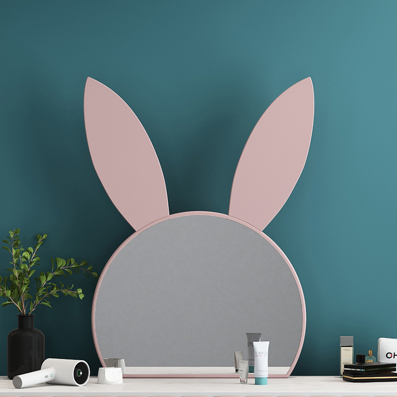 Net Red LED Makeup Mirror Rabbit With Lamp Bench Vertical Princess Teenage Girl Ins Wind Nordic Home Wall-mounted Bedroom Desktop