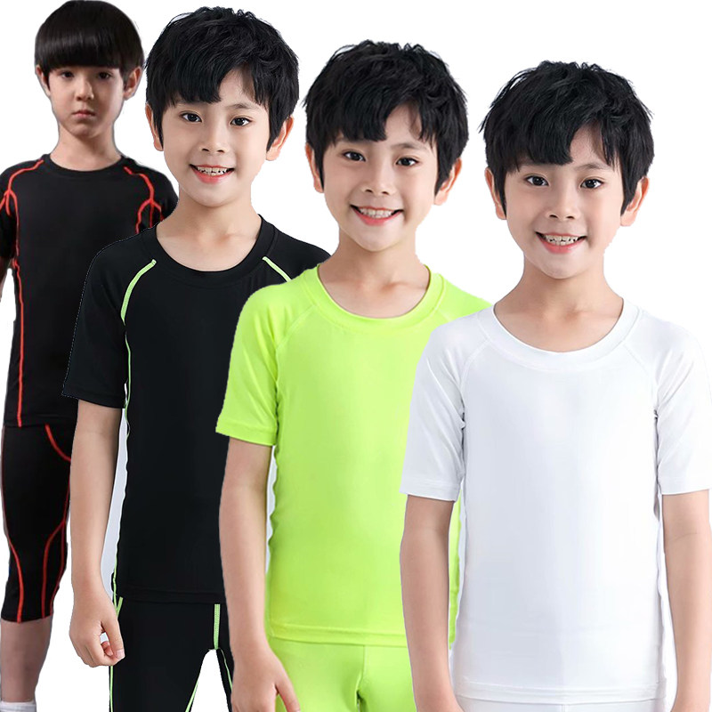 Children's fitness clothes Boys short-sleeved quick-drying clothes Tight running sports sweat-absorbing T-shirt Basketball training base shirt