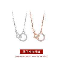 Ring Ring buckled 999 foot silver necklace woman 2022 new summer advanced sensation pure silver double ring lock bone chain gift