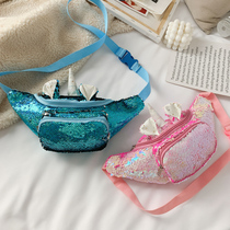 Girls  bag 2021 new little girl bag Mermaid sequin shoulder bag fashion fanny pack tide baby chest bag