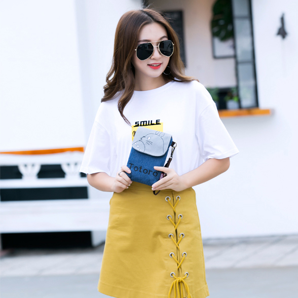Túi đựng điện thoại di động Túi xách nữ 2018 mới canvas nhỏ túi dọc mùa hè túi nhỏ hoạt hình ví mini coin túi chéo nữ