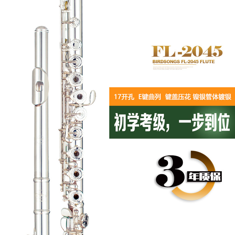 Birdsongs Parker Flute Instrument Children's Beginner Professional 17 holes open hole E key Silver plated FL-2045 flute