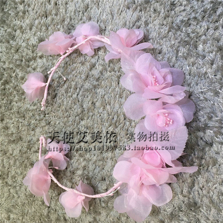 Pink bridal headdress Sen department Xian super Xian Korean sweet atmosphere garlands Hair band Seaside resort photo garlands