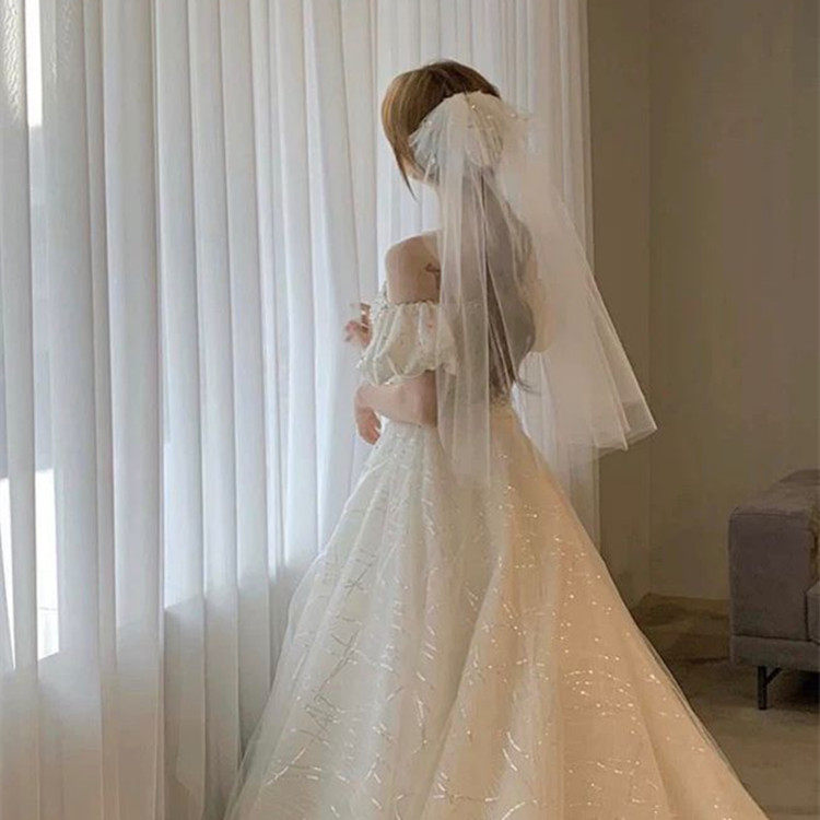 Han Style Nail Pearl Bride Wedding head yarn white champagne Short walk out head yarn Neckline Photography Graduation Photo of a small head yarn