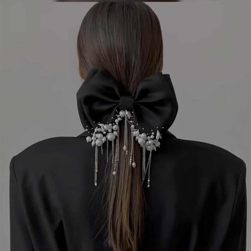 Niche designer pearl tassel bow hairpin temperament bridal knot wedding dress accessories exquisite hair accessories