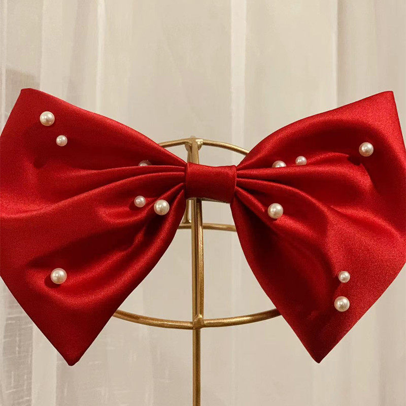 Christmas New Year festival red satin butterfly knot bride toast dress dress headdress film building photographic accessories