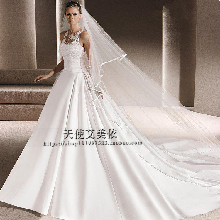 Fashion Bride Wedding Satin Bag Side version Head Veil Woman Foreign Trade Brief Temperament Soft Veil Bride head yarn