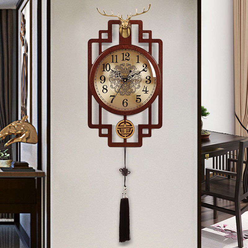 New Chinese Classical wood hanging bell Living room Home and watch China Wind creative personality Retro decorative clock wall-hanging table