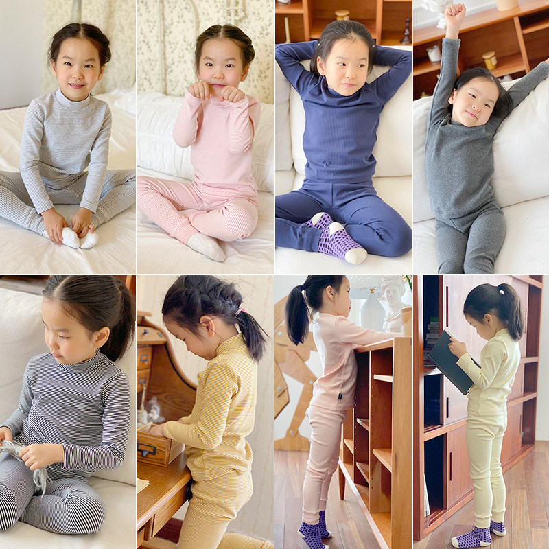 Yue KIDS children's wear children's thickened cotton bottoming shirt autumn clothes long johns suit neck guard children's long-sleeved elastic bottoming