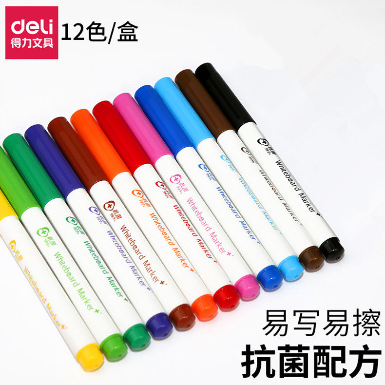 Able 12 color white board pen child student erasable big head writing whiteboard glass with pen erasable white board pen non-toxic washable home kindergarten graffiti speed dry easy to wipe water-based pen
