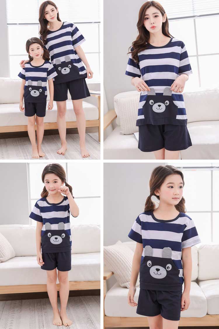 Mùa hè ngắn tay phần mỏng cotton mẹ cô gái cha mẹ và con đồ ngủ mùa hè Hàn Quốc phiên bản của công chúa cô gái lớn phù hợp với trẻ em shop đồ ngủ đẹp cho cả gia đình