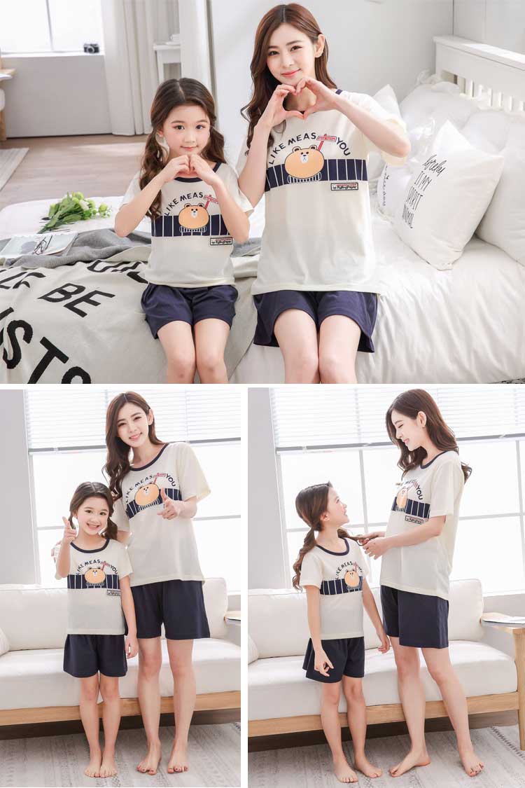 Mùa hè ngắn tay phần mỏng cotton mẹ cô gái cha mẹ và con đồ ngủ mùa hè Hàn Quốc phiên bản của công chúa cô gái lớn phù hợp với trẻ em shop đồ ngủ đẹp cho cả gia đình