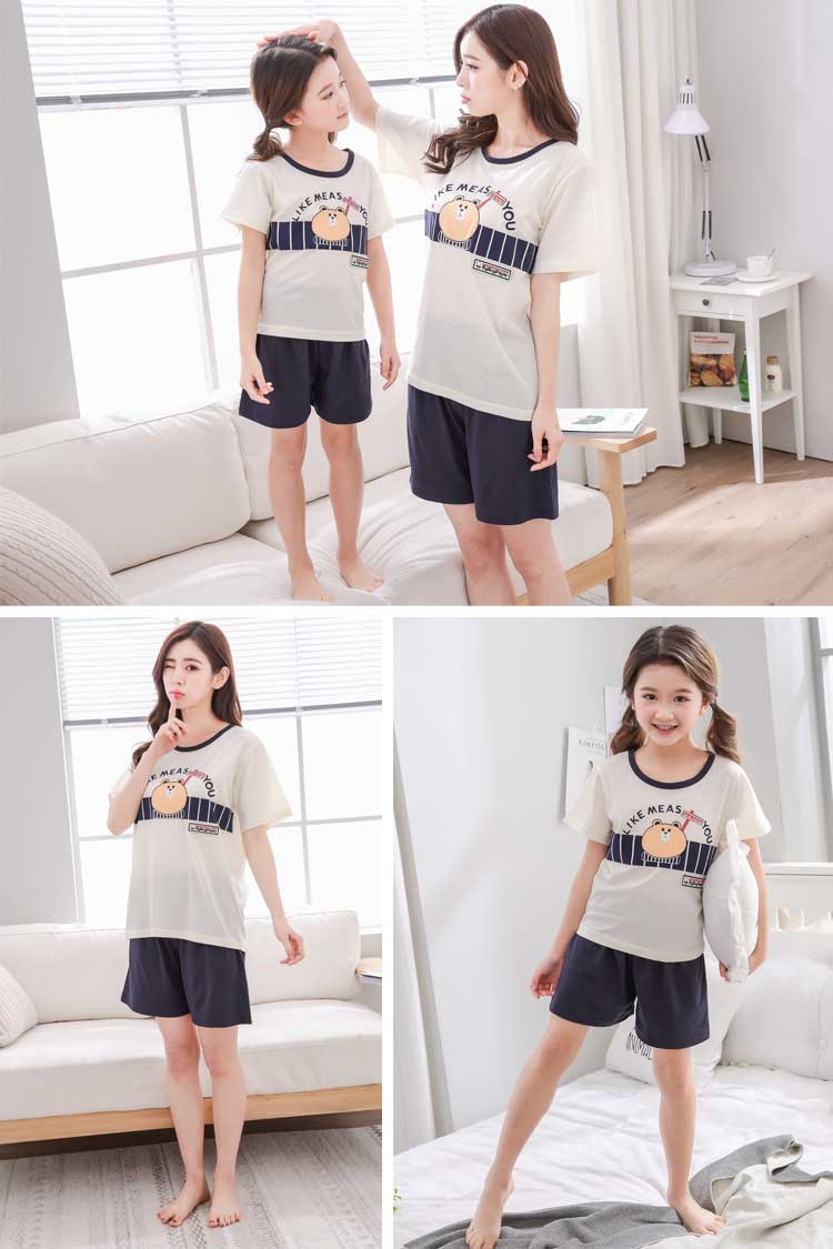 Mùa hè ngắn tay phần mỏng cotton mẹ cô gái cha mẹ và con đồ ngủ mùa hè Hàn Quốc phiên bản của công chúa cô gái lớn phù hợp với trẻ em shop đồ ngủ đẹp cho cả gia đình