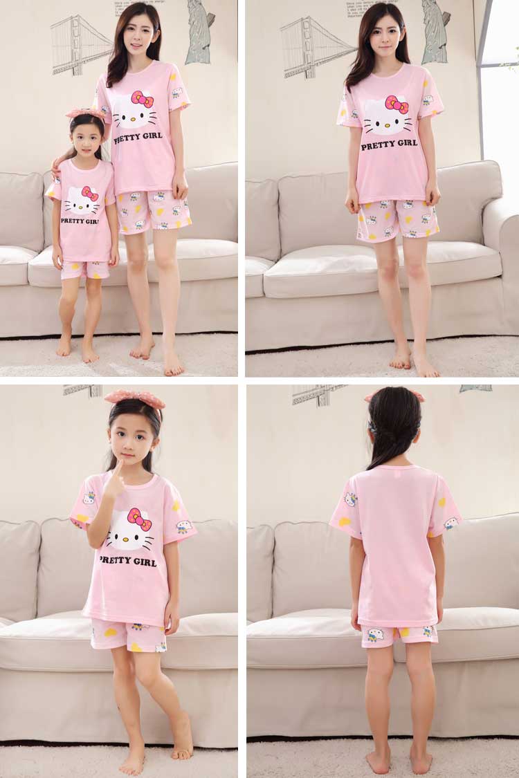 Mùa hè ngắn tay phần mỏng cotton mẹ cô gái cha mẹ và con đồ ngủ mùa hè Hàn Quốc phiên bản của công chúa cô gái lớn phù hợp với trẻ em shop đồ ngủ đẹp cho cả gia đình