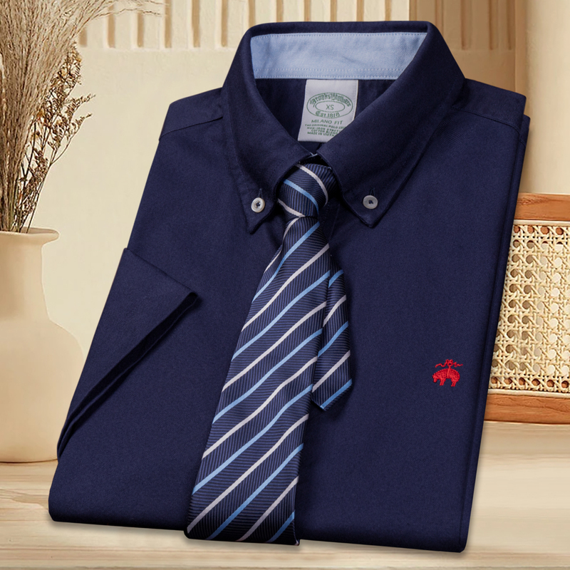 Purchased from North America, Brooks Business Casual Versatile Short-Sleeve Shirt, Summer Turn-Down Collar, Non-Iron Oxford Fabric Shirt Purchased from North America, Brooks Business Casual Versatile Short-Sleeve Shirt, Summer Turn-Down Collar, Non-Iron Oxford Fabric Shirt