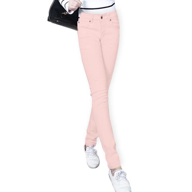 High Waist Pink Jeans Women's Pencil Pants for Small Feet 2023 Autumn and Winter New Korean Style Slim Slim Stretch Color Pants