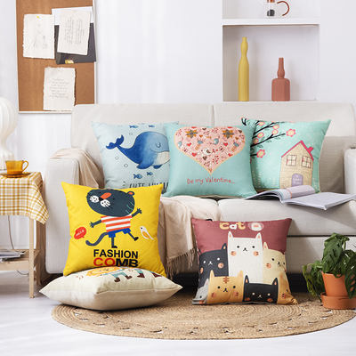 Cartoon linen sofa cushions, pillow covers, coreless bay window bed backrests, office car seat lumbar support